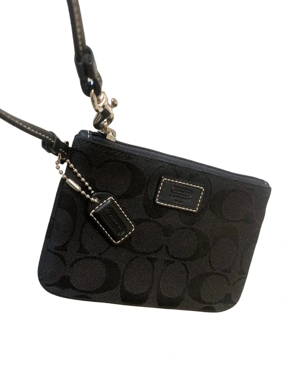 COACH Small Black Signature Canvas Wristlet Wallet Bag Minimal Preppy Classic - Picture 3 of 9